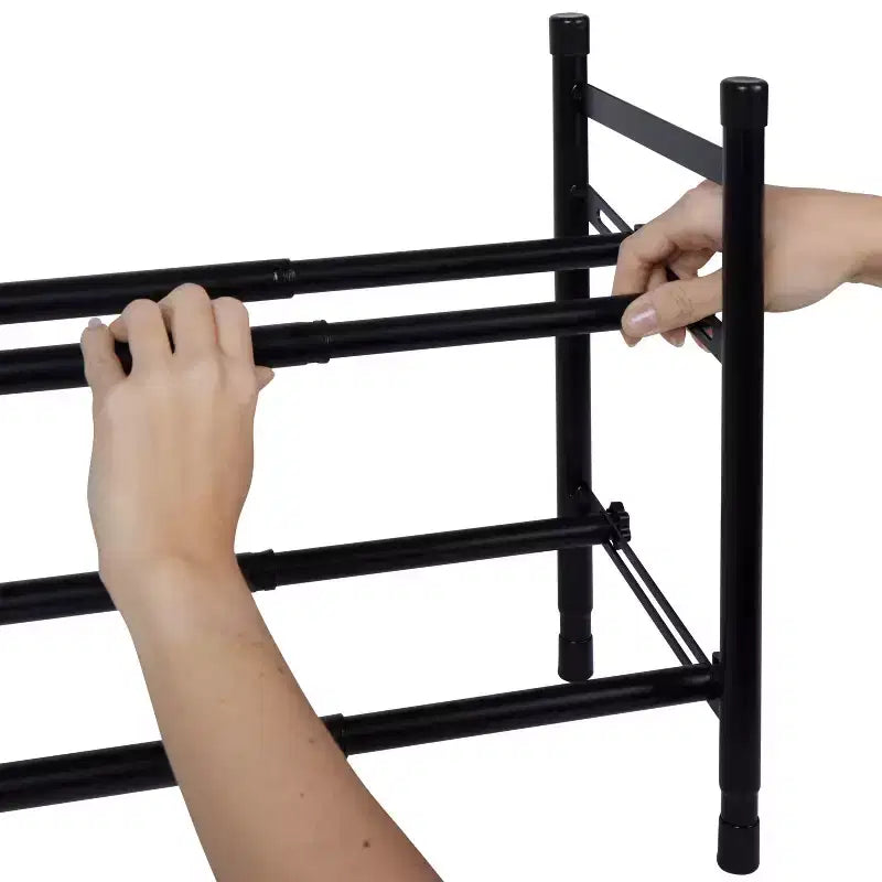 Étagère à chaussures empilable extensible à 2 niveaux – Fer noir, peut contenir 12 paires