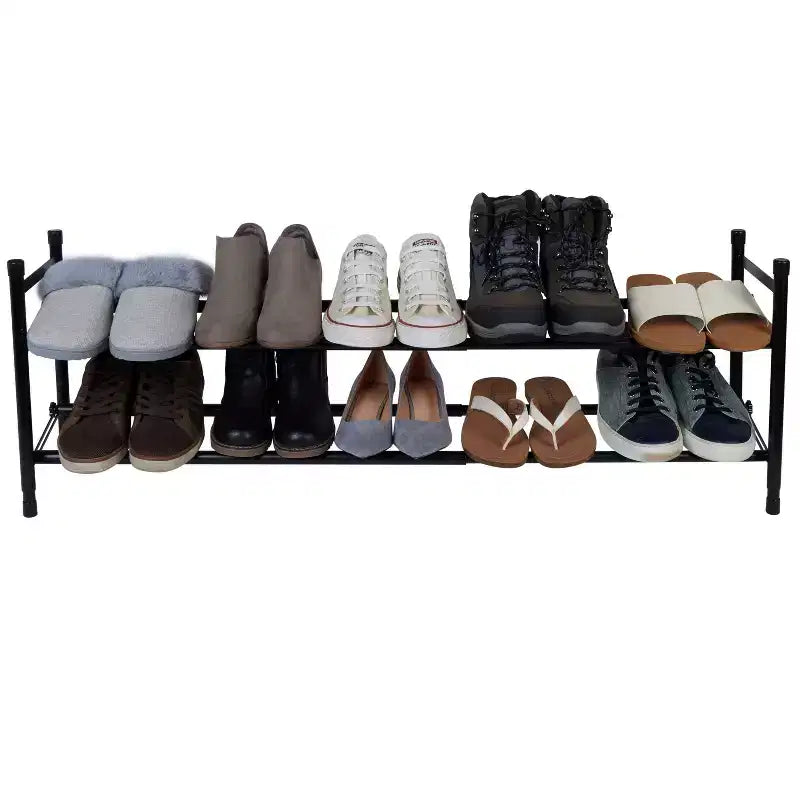 Étagère à chaussures empilable extensible à 2 niveaux – Fer noir, peut contenir 12 paires