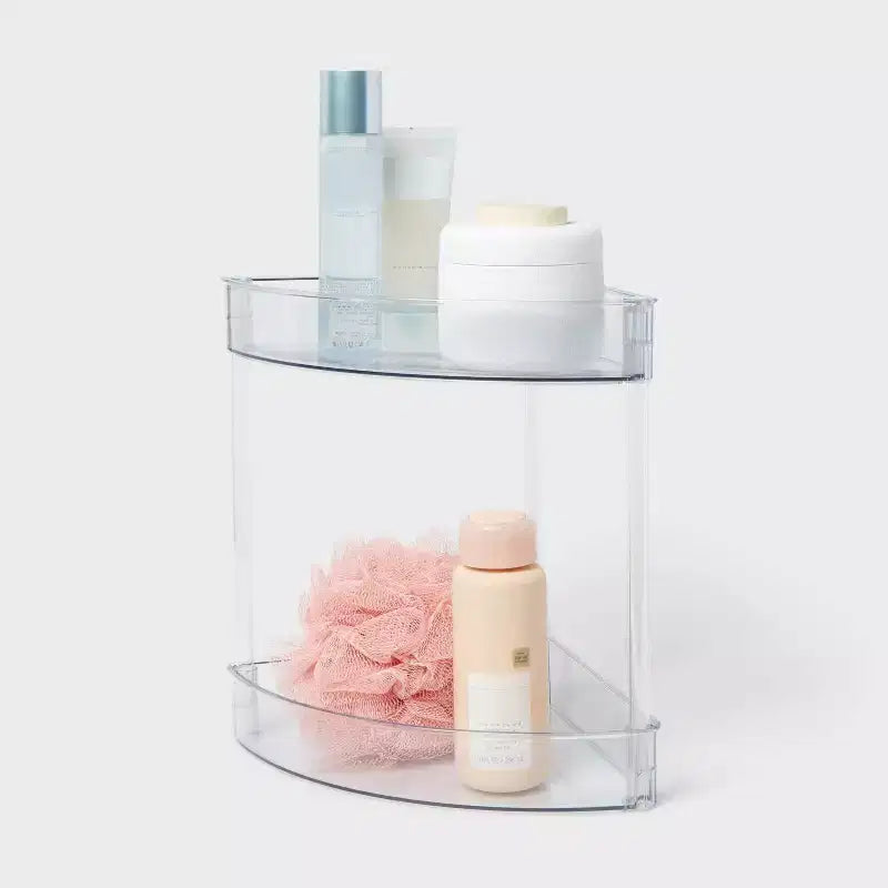 Étagère d'Angle Transparente à 2 Niveaux pour Salle de Bain et Coiffeuse