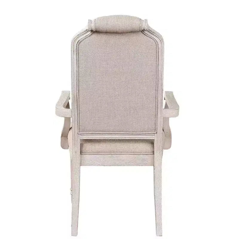 Chaise de salle à manger à dossier haut avec accoudoirs et revêtement capitonné – Blanc cassé vintage