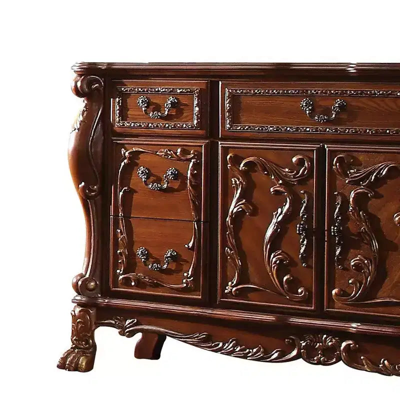 Commode à 7 tiroirs avec plateau en marbre et finition en chêne cerisier
