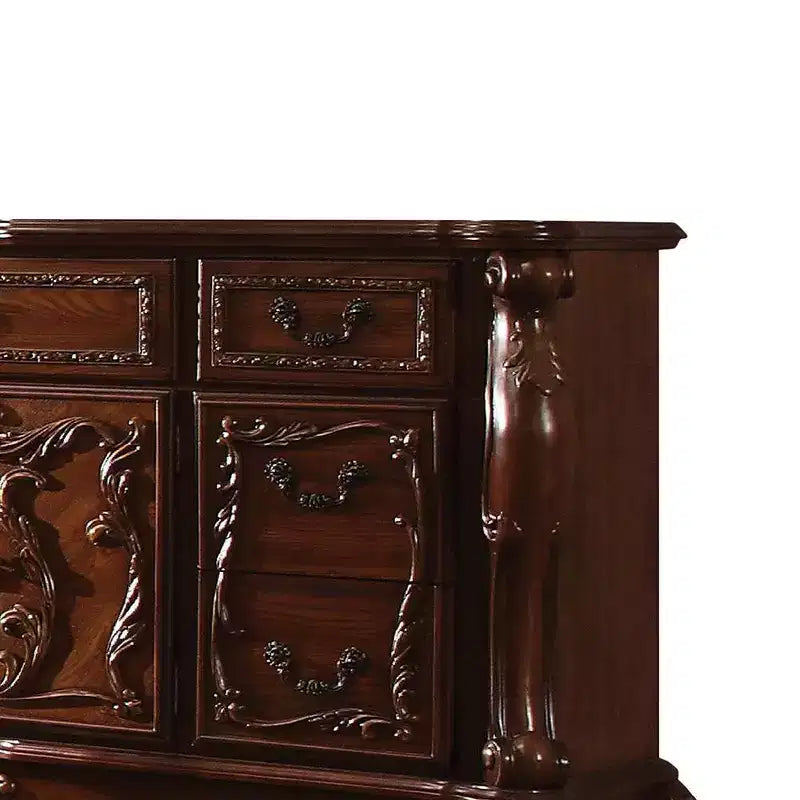 Commode à 7 tiroirs avec plateau en marbre et finition en chêne cerisier