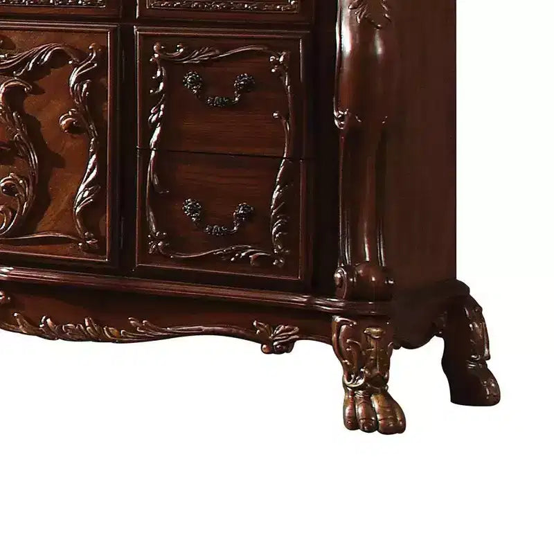 Commode à 7 tiroirs avec plateau en marbre et finition en chêne cerisier