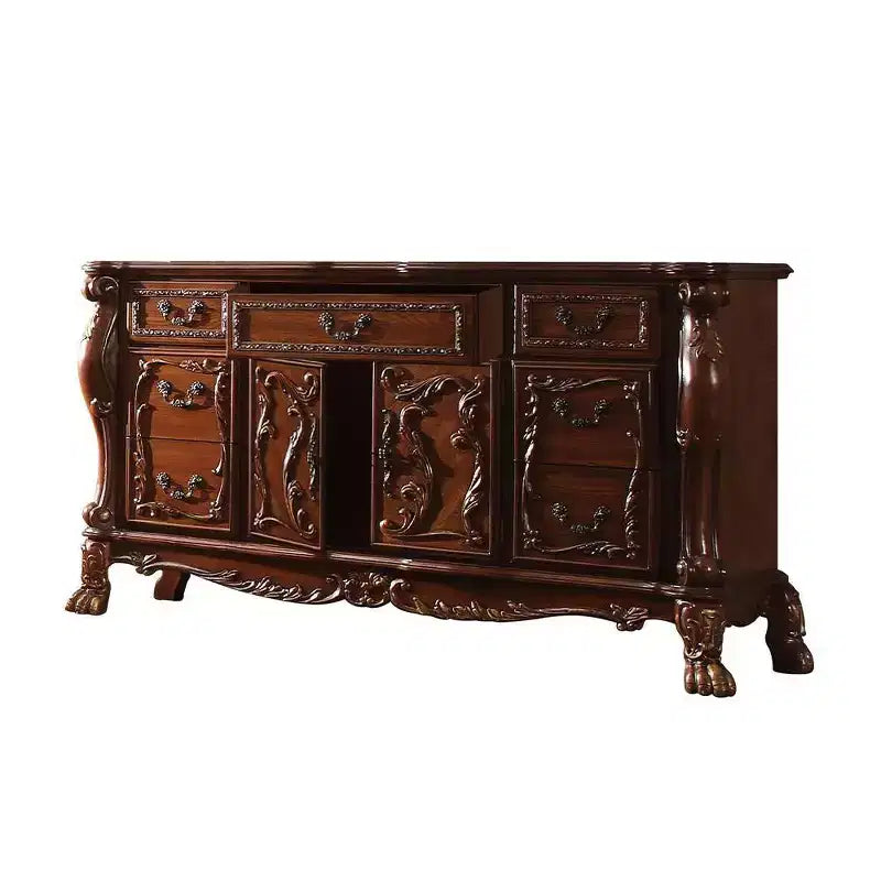 Commode à 7 tiroirs avec plateau en marbre et finition en chêne cerisier