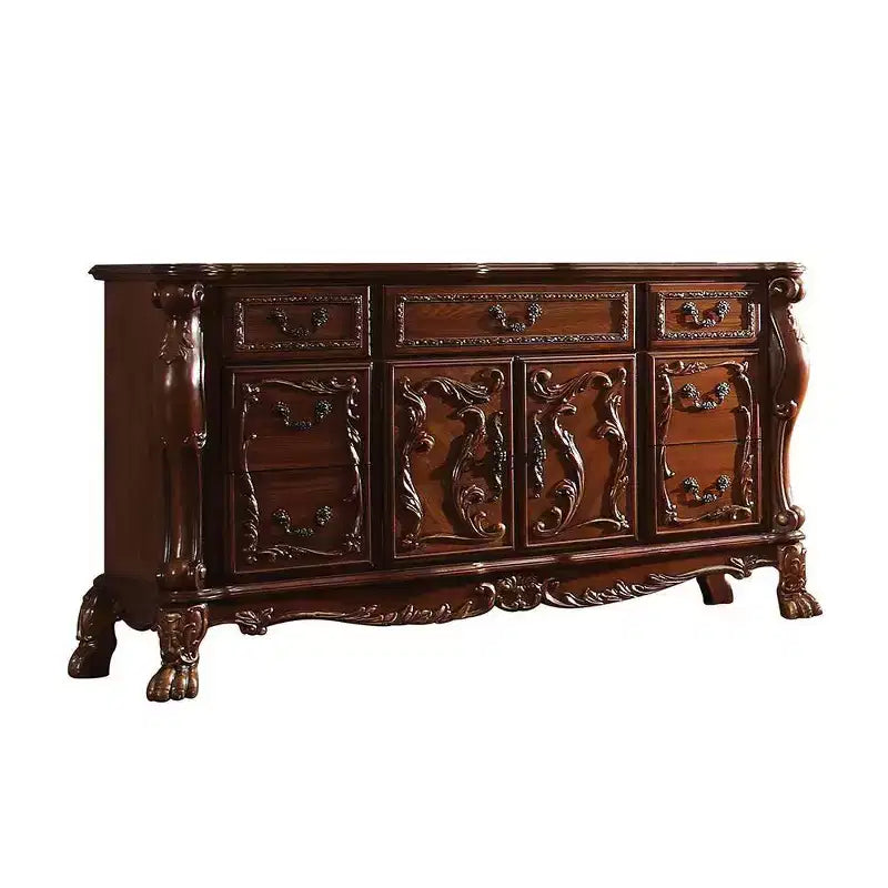 Commode à 7 tiroirs avec plateau en marbre et finition en chêne cerisier