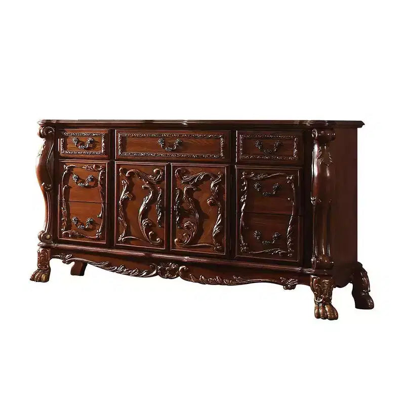 Commode à 7 tiroirs avec plateau en marbre et finition en chêne cerisier