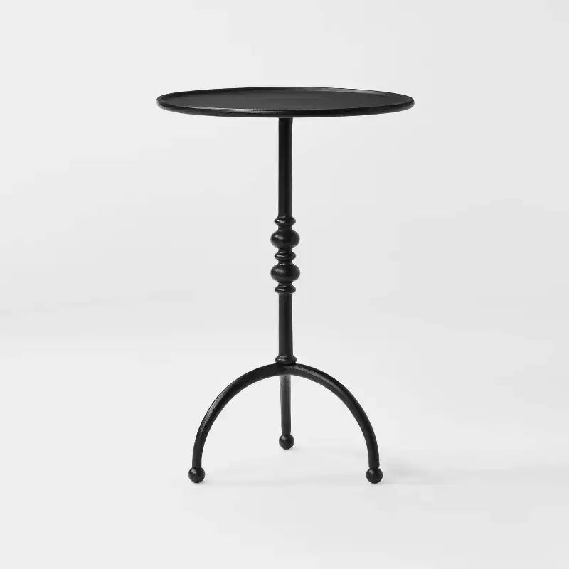 Table d'appoint ronde décorative en fonte traditionnelle – Noire