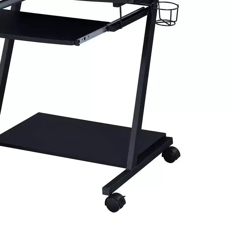 Bureau de jeu avec support d'écran, tablette de clavier et rangement – Noir