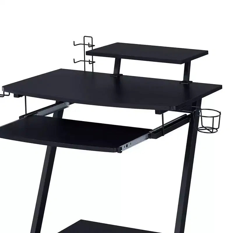 Bureau de jeu avec support d'écran, tablette de clavier et rangement – Noir
