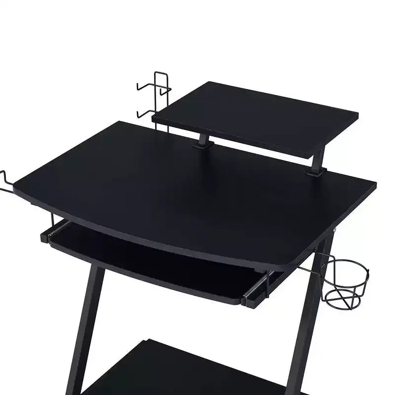 Bureau de jeu avec support d'écran, tablette de clavier et rangement – Noir