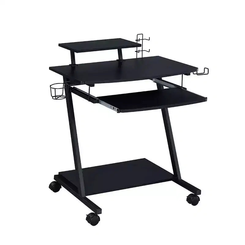 Bureau de jeu avec support d'écran, tablette de clavier et rangement – Noir