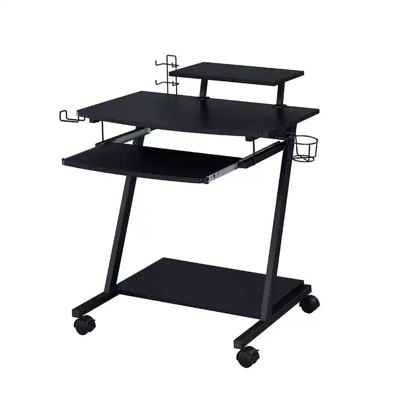 Bureau de jeu avec support d'écran, tablette de clavier et rangement – Noir