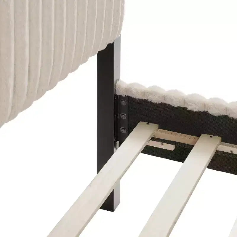 Lit plateforme Queen à baldaquin avec tête de lit capitonnée en velours côtelé – Marron clair