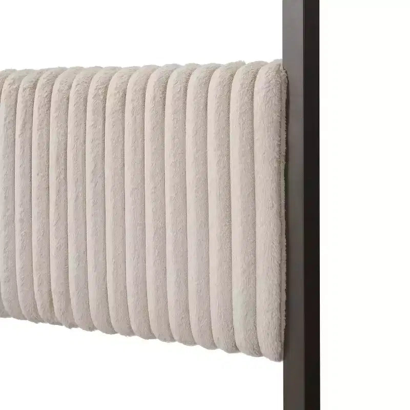 Lit plateforme Queen à baldaquin avec tête de lit capitonnée en velours côtelé – Marron clair