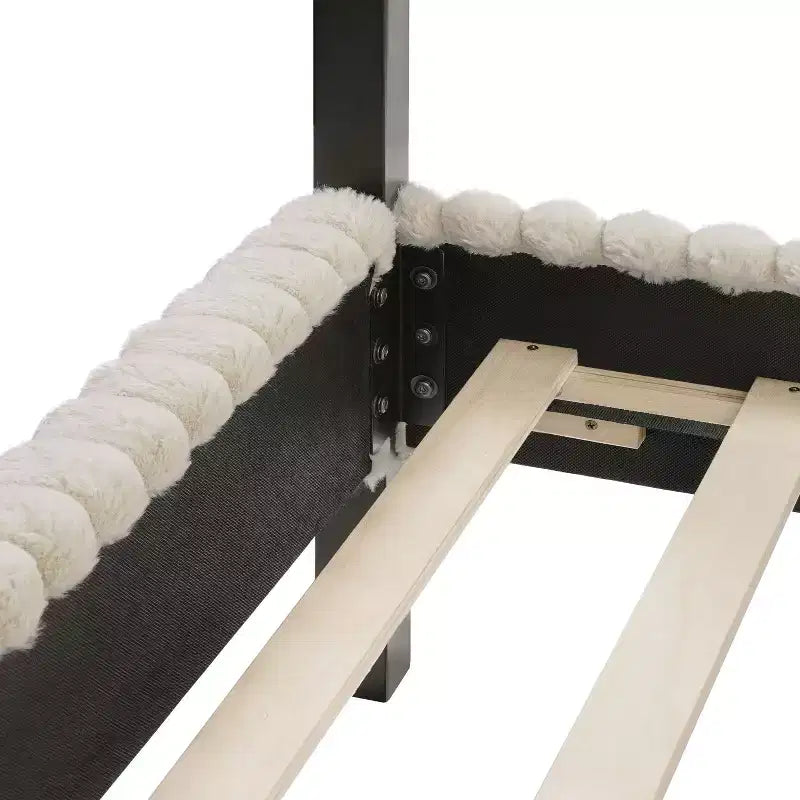 Lit plateforme Queen à baldaquin avec tête de lit capitonnée en velours côtelé – Marron clair