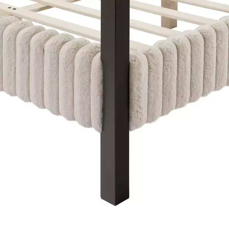 Lit plateforme Queen à baldaquin avec tête de lit capitonnée en velours côtelé – Marron clair