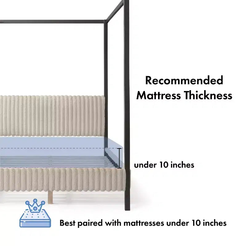 Lit plateforme Queen à baldaquin avec tête de lit capitonnée en velours côtelé – Marron clair