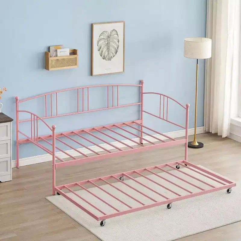 Lit de jour double en métal avec lit gigogne escamotable – Canapé-lit