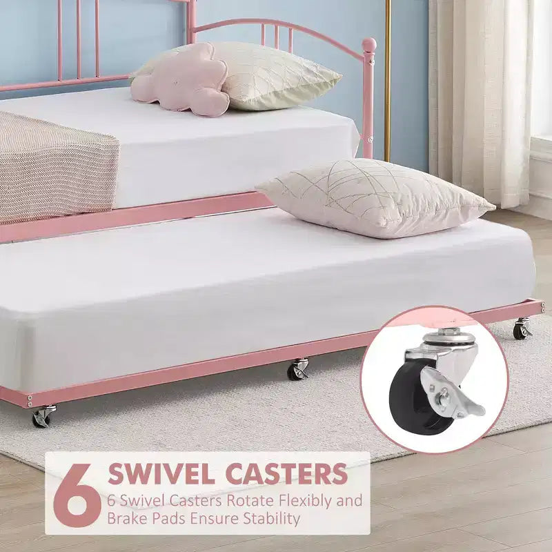 Lit de jour double en métal avec lit gigogne escamotable – Canapé-lit