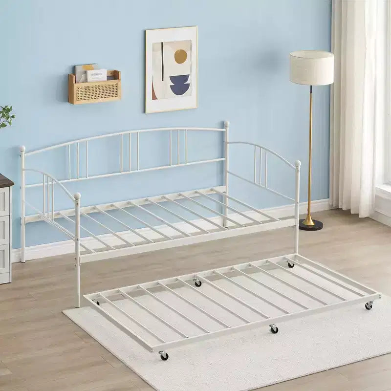 Lit de jour double en métal avec lit gigogne escamotable – Canapé-lit