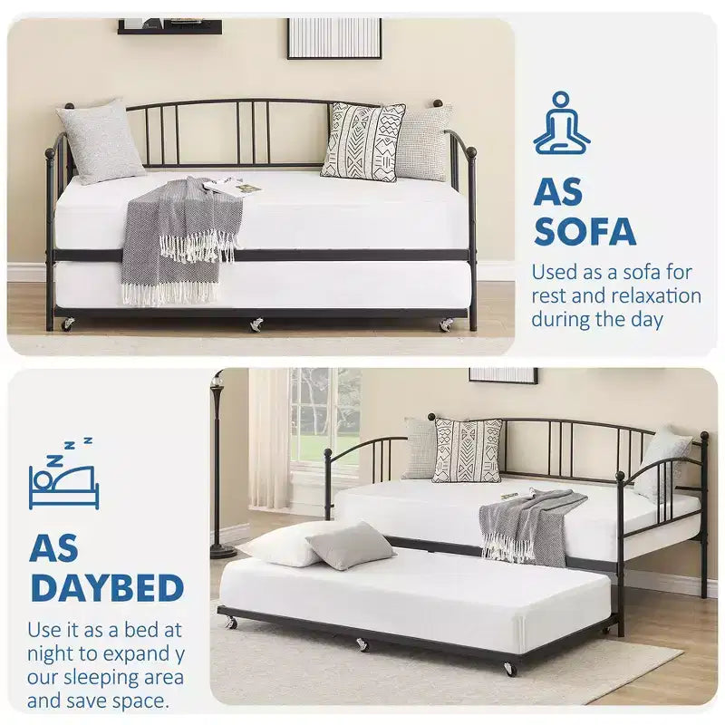 Twin Metal Daybed with Pull-Out Trundle – Sofa Bed