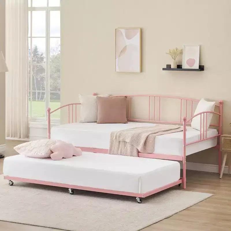 Lit de jour double en métal avec lit gigogne escamotable – Canapé-lit