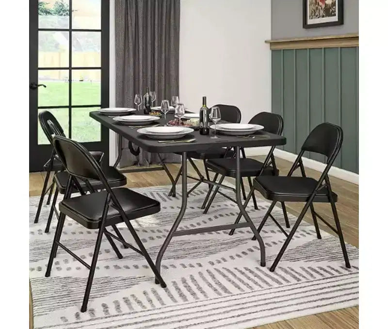 Lot de 6 chaises pliantes rembourrées – Cadre en acier noir, capacité de 150 kg