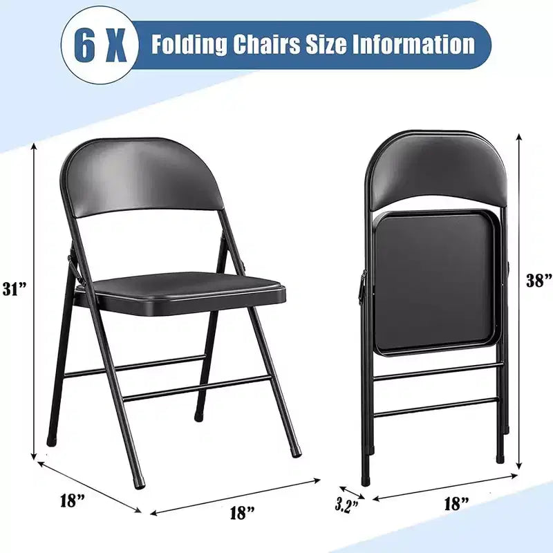 Lot de 6 chaises pliantes rembourrées – Cadre en acier noir, capacité de 150 kg