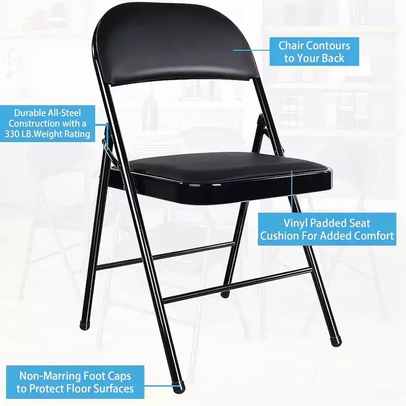 Lot de 6 chaises pliantes rembourrées – Cadre en acier noir, capacité de 150 kg