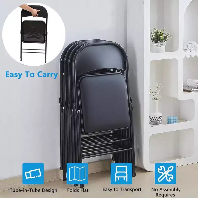 Lot de 6 chaises pliantes rembourrées – Cadre en acier noir, capacité de 150 kg