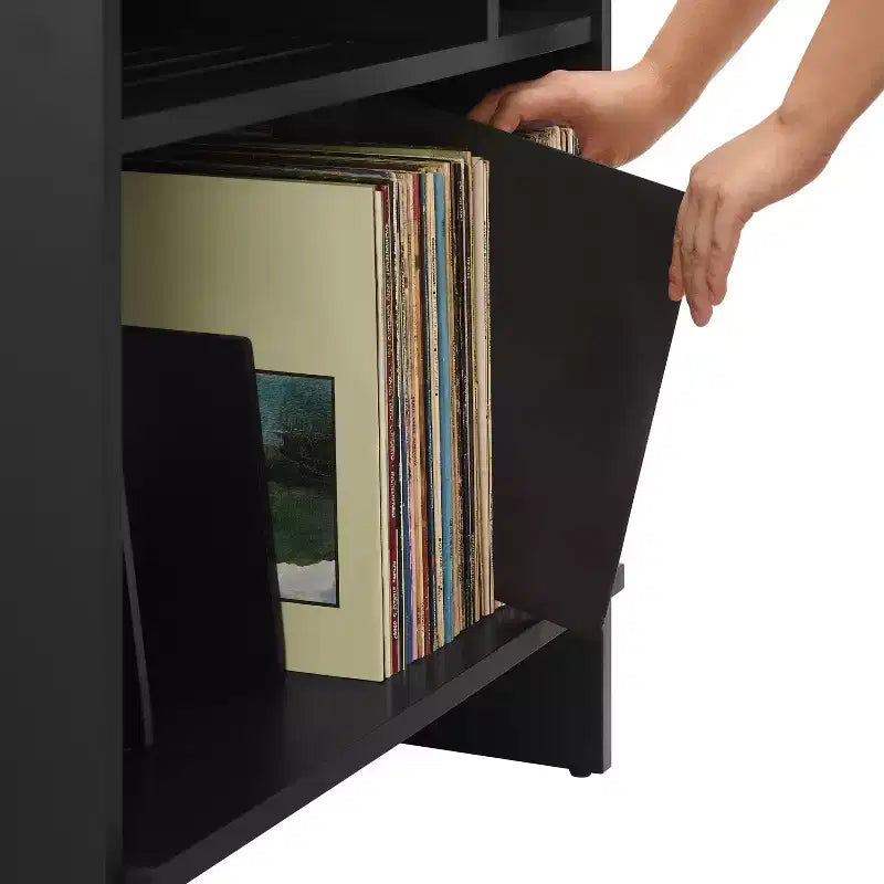 Meuble tourne-disque de 71 cm avec 4 étagères et rangement vinyle compartimenté