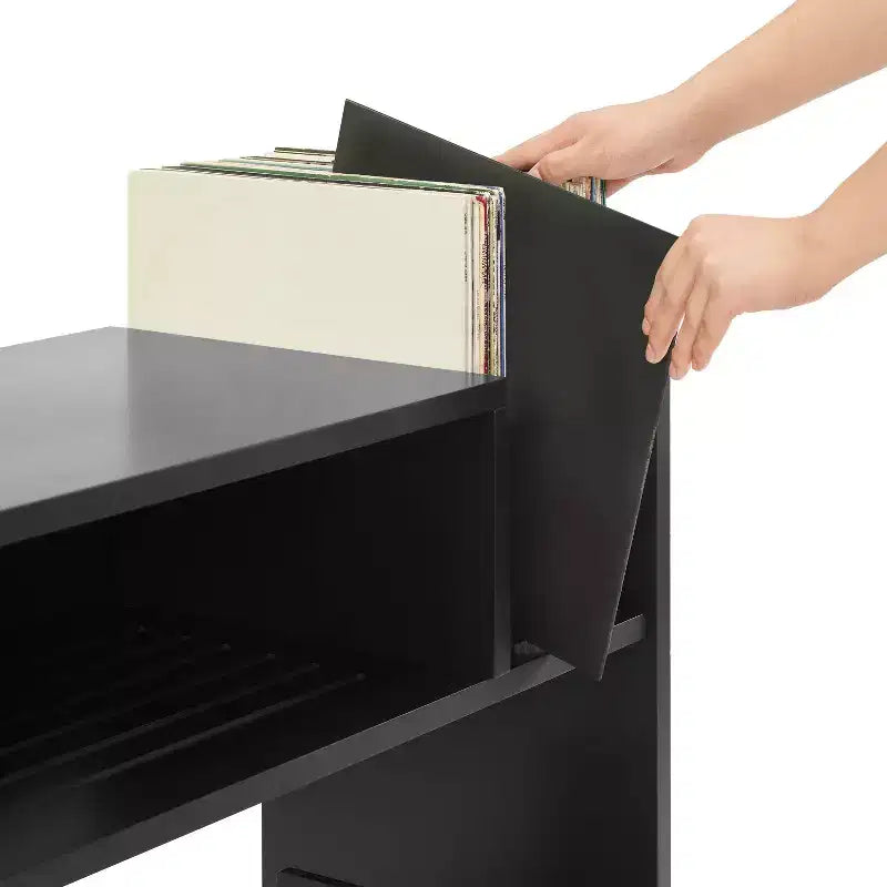 Meuble tourne-disque de 71 cm avec 4 étagères et rangement vinyle compartimenté