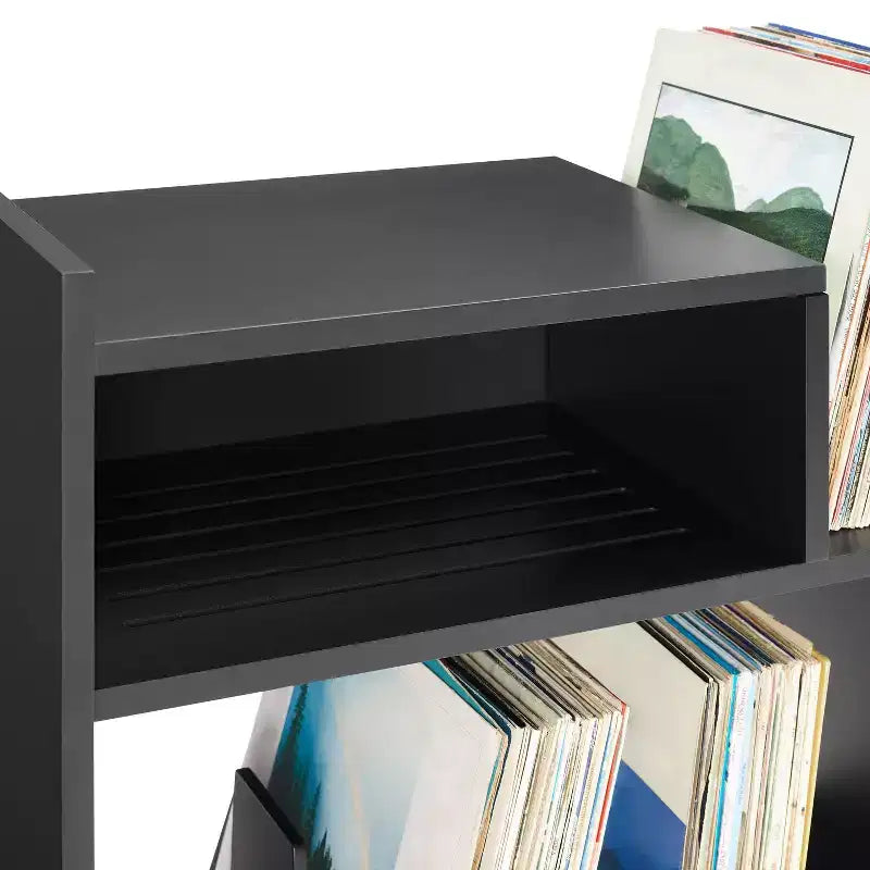 Meuble tourne-disque de 71 cm avec 4 étagères et rangement vinyle compartimenté