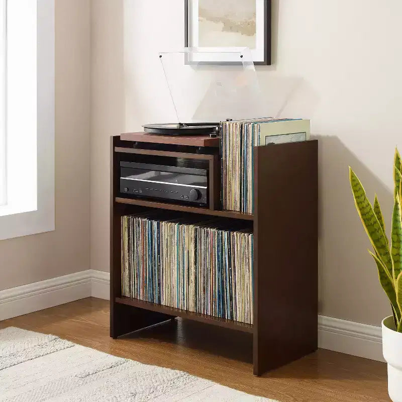 Meuble tourne-disque de 71 cm avec 4 étagères et rangement vinyle compartimenté
