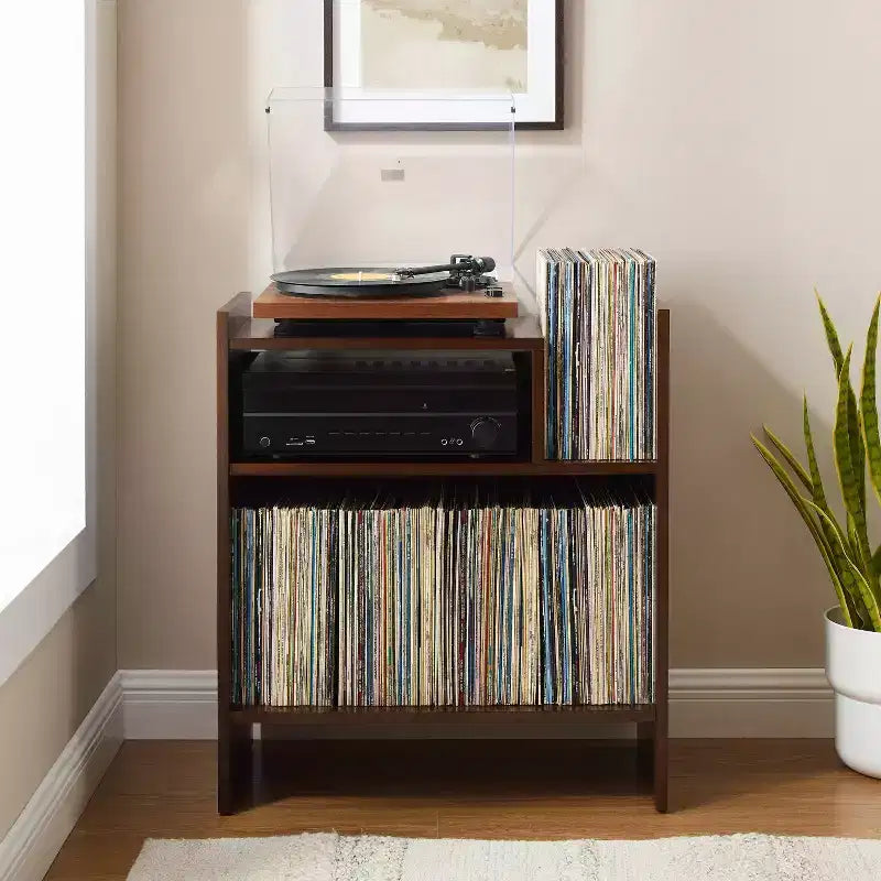 Meuble tourne-disque de 71 cm avec 4 étagères et rangement vinyle compartimenté