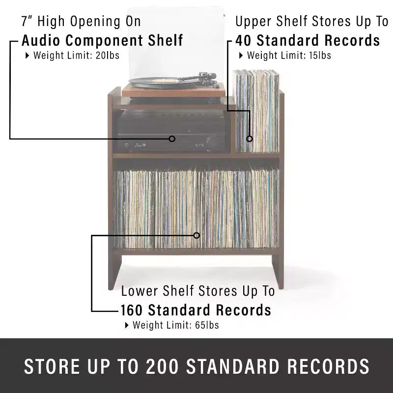 Meuble tourne-disque de 71 cm avec 4 étagères et rangement vinyle compartimenté