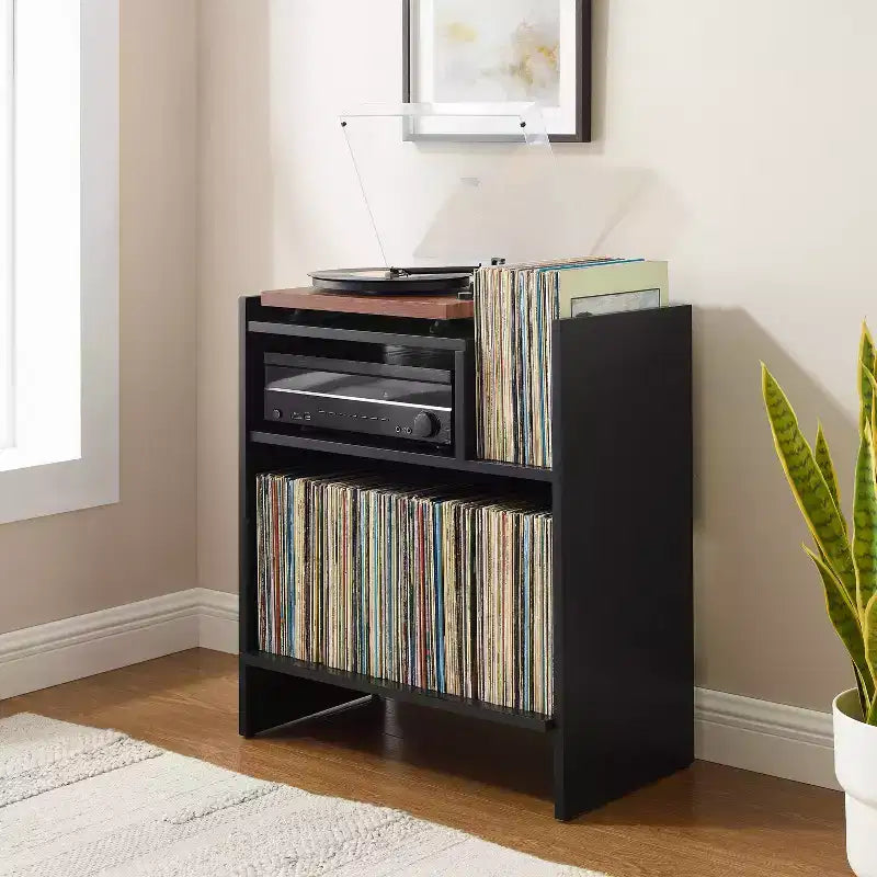 Meuble tourne-disque de 71 cm avec 4 étagères et rangement vinyle compartimenté
