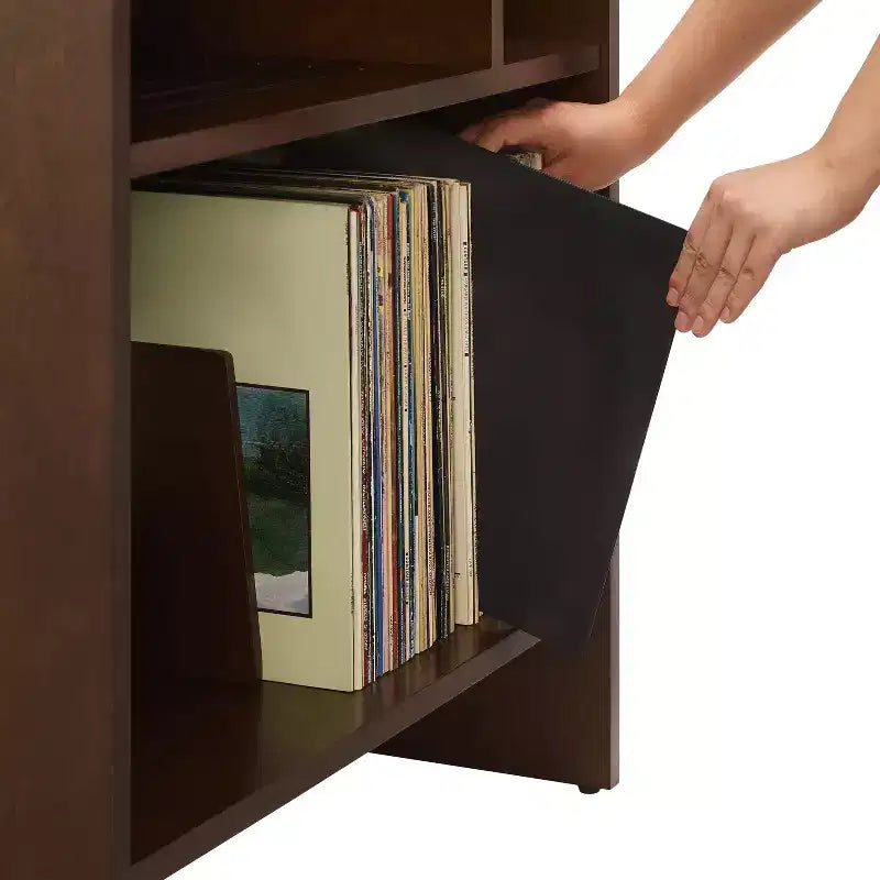 Meuble tourne-disque de 71 cm avec 4 étagères et rangement vinyle compartimenté