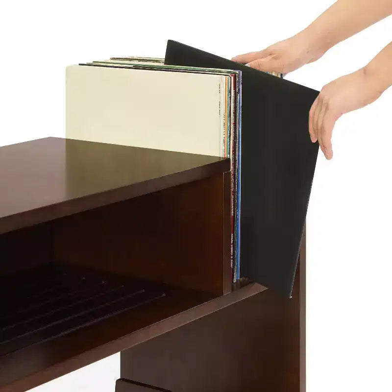 Meuble tourne-disque de 71 cm avec 4 étagères et rangement vinyle compartimenté