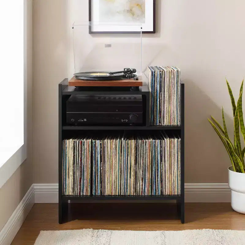 Meuble tourne-disque de 71 cm avec 4 étagères et rangement vinyle compartimenté