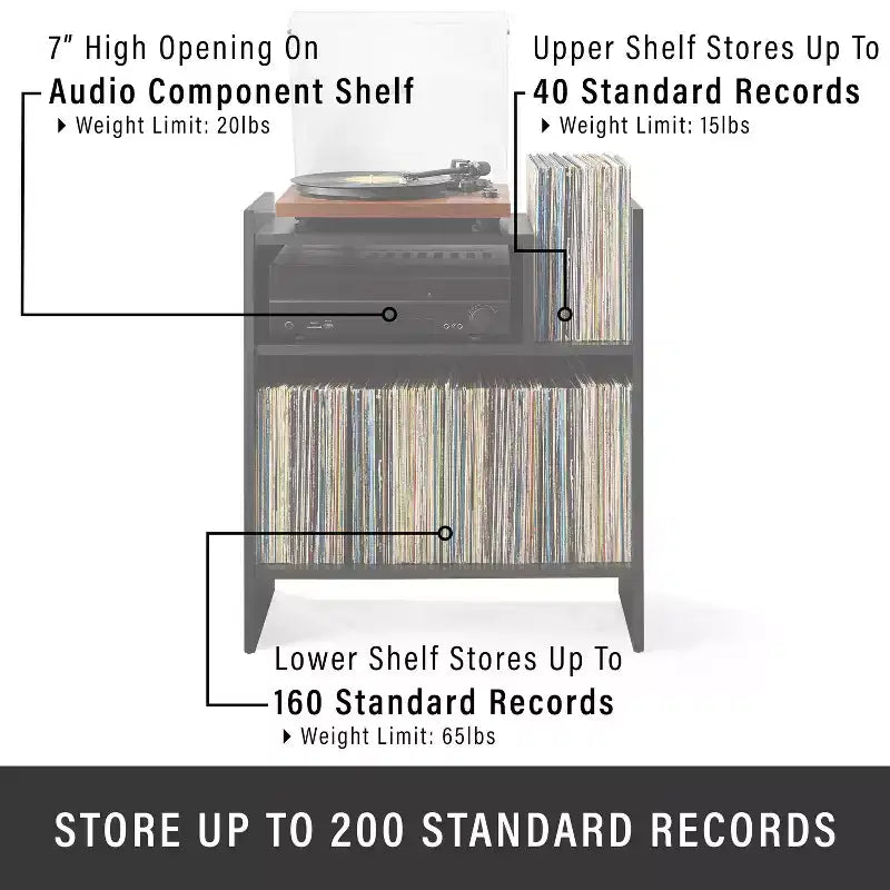 Meuble tourne-disque de 71 cm avec 4 étagères et rangement vinyle compartimenté