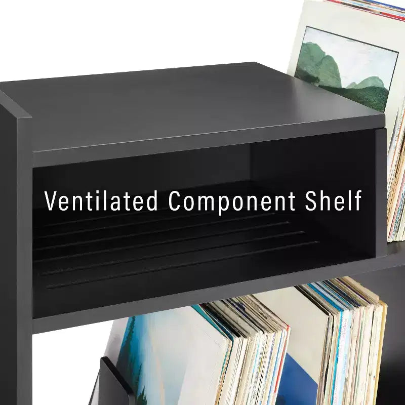 Meuble tourne-disque de 71 cm avec 4 étagères et rangement vinyle compartimenté