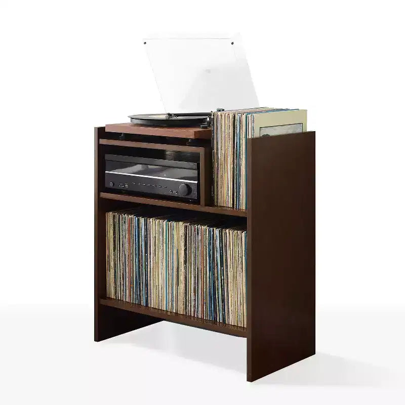 Meuble tourne-disque de 71 cm avec 4 étagères et rangement vinyle compartimenté