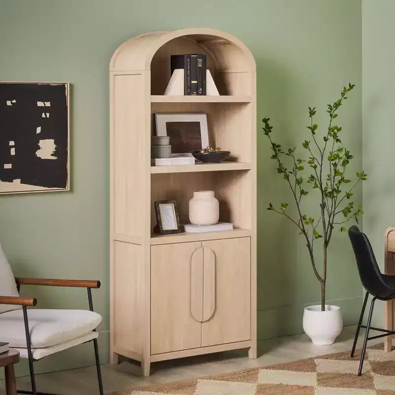 Bibliothèque cintrée de 193 cm avec 3 étagères et 2 portes