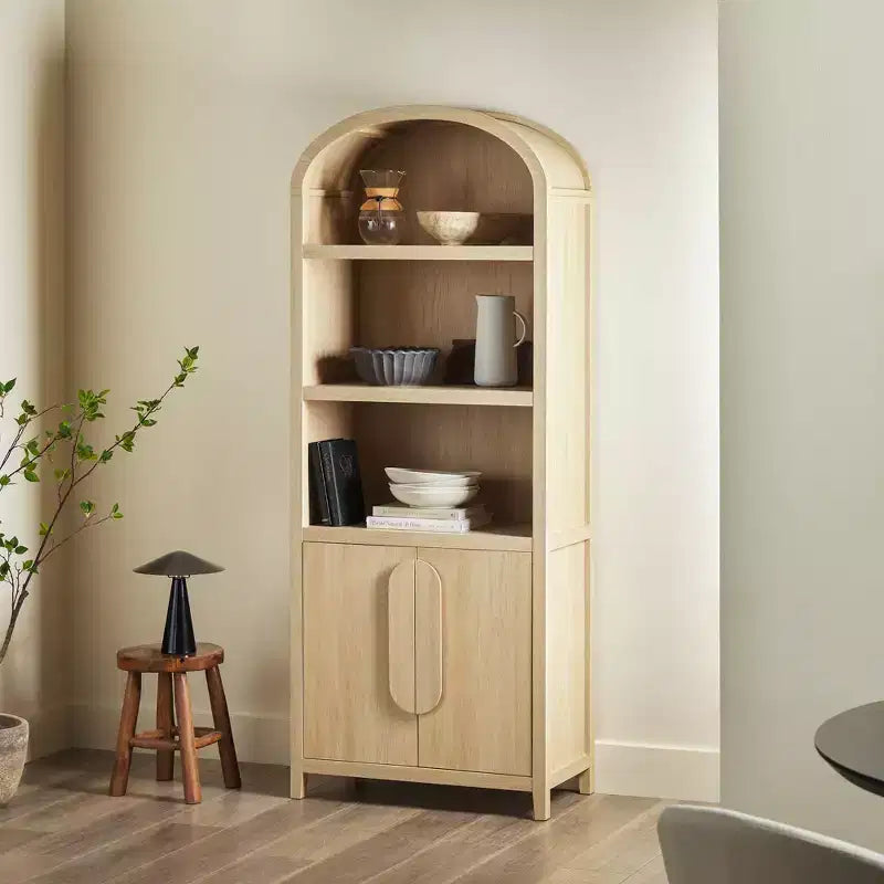 Bibliothèque cintrée de 193 cm avec 3 étagères et 2 portes