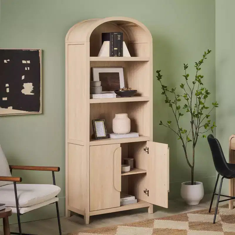 Bibliothèque cintrée de 193 cm avec 3 étagères et 2 portes