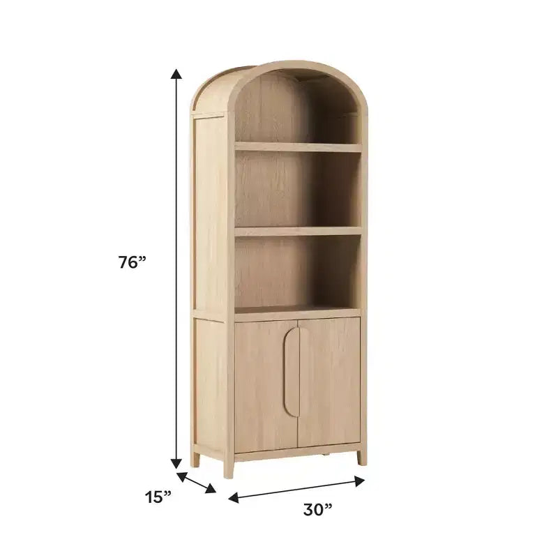 Bibliothèque cintrée de 193 cm avec 3 étagères et 2 portes