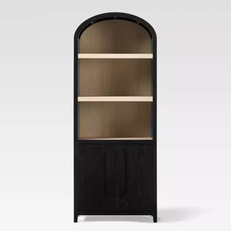 Bibliothèque cintrée de 193 cm avec 3 étagères et 2 portes