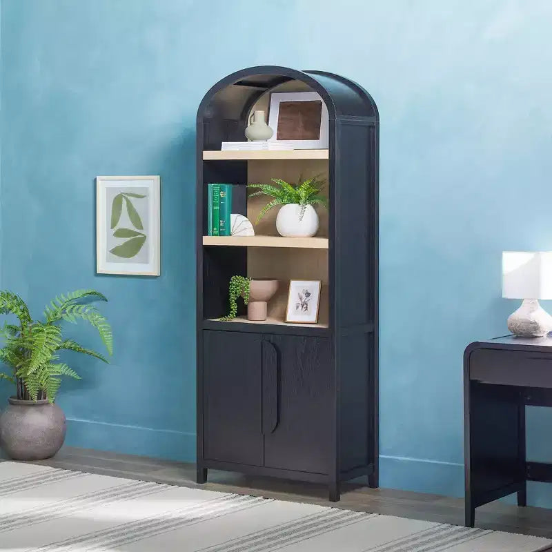 Bibliothèque cintrée de 193 cm avec 3 étagères et 2 portes