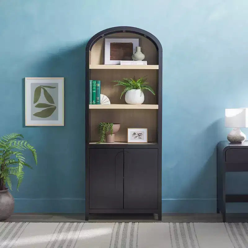 Bibliothèque cintrée de 193 cm avec 3 étagères et 2 portes
